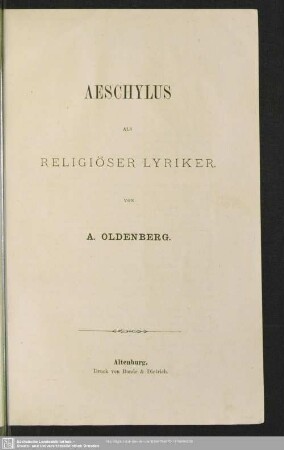 Aeschylus als religiöser Lyriker