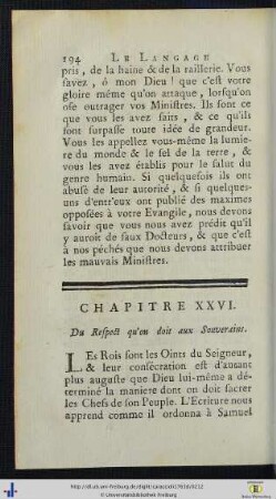 Chap. XXVI. Du Respect qu’on doit aux Souverains.