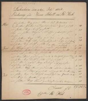 Abrechnung für Gartenarbeiten von Mai bis Juli 1858