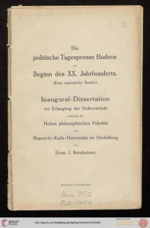 Die politische Tagespresse Badens am Beginn des XX. Jahrhunderts : (eine statistische Studie)