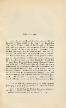 Die poetischen Theorien der Plejade nach Ronsard und Dubellay : ein Beitrag zur Geschichte der Renaissancepoetik in Frankreich