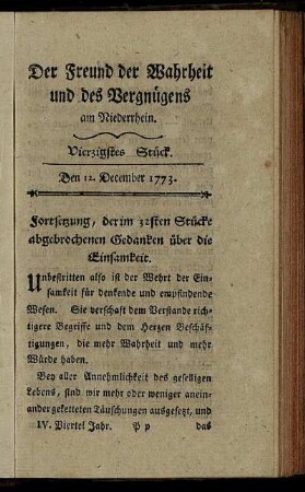 Vierzigstes Stück. Den 12. December 1773.