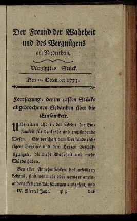 Vierzigstes Stück. Den 12. December 1773.
