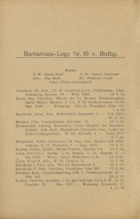 Barbarossa-Loge Nr. 16 v. Brdbg.