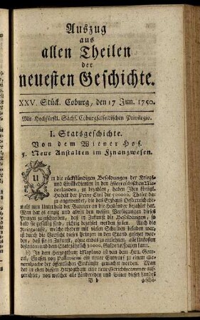 XXV. Stück. Coburg, den 17. Jun. 1750.