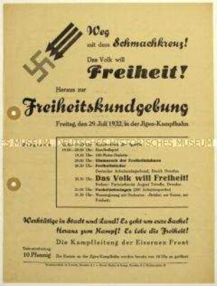 Aufruf zu einer Kundgebung der Eisernen Front am 29. Juli 1932 in Dresden