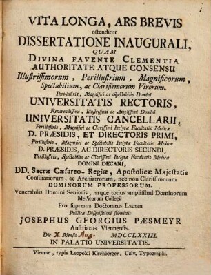 Vita longa, ars brevis ostenditur : diss. inaug.