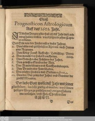 Groß Prognosticon Astrologicum Auff das 1603. Jahr.