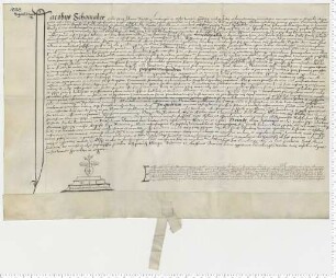 Propst Jacob Schomaker transsumiert eine Präsentationsurkunde vom 5. Juli 1558 und investiert entsprechend eine Commende am Kreuz Altar der Lambertikapelle. Notar Benedictus Juncker [lat].
