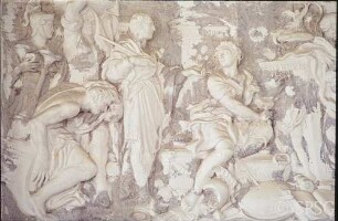 Berlin, Schloss Charlottenburg, Altes Schloss, Runder Saal, R. 210, Restaurierung eines Wandfrieses.