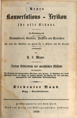 Neues Conversations-Lexikon für alle Stände, 7. Frigg - Grossbritannien