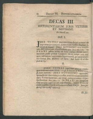 Decas III. Differentiarum Iuris Veteris Et Novissimi. Ex Novell. 22.