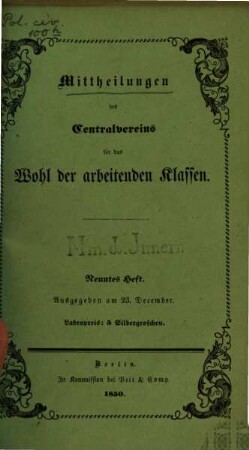 Mittheilungen des Centralvereins für das Wohl der Arbeitenden Klassen. 9, 9. 1850