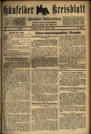 Erste Ausgabe vom Dienstag, den 27. Januar 1931.