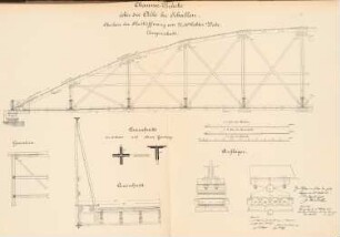 Chausseebrücke über die Alle, Schallen: Ansicht des Oberbaus, Grundriss, Schnitte, Details 1:20, 1:15, 1:5