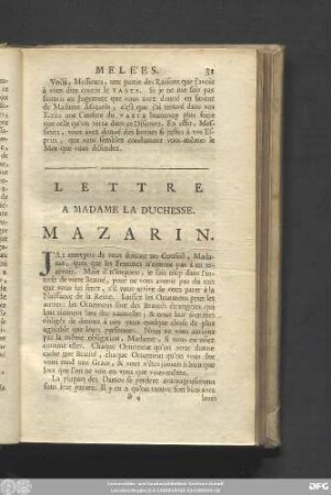 Lettre A Madame La Duchesse. Mazarin.