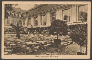 Ansichtskarte Terrasse mit Festsaal, Hasenheide Ecke Gräfestraße