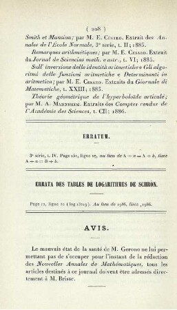 Errata des tables de logarithmes de Schrön.