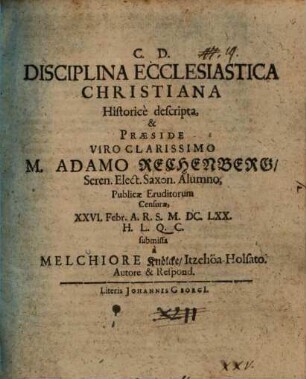Disciplina ecclesiastica Christiana historice descripta, [Disp. I.]