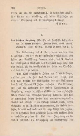 696-698 [Rezension] Steichele, Anton von, Das Bisthum Augsburg
