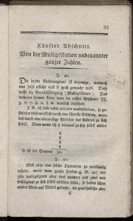 Fünfter Abschnitt. Von der Multiplikation unbenannter ganzer Zahlen.