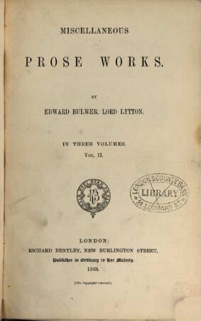 Miscellaneous Prose Works : In Three Volumes, 2