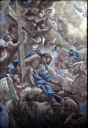 Steinigung des heiligen Stephanus und seine Vision des sich öffnenden Himmels mit Christus und dem Heiligen Geist