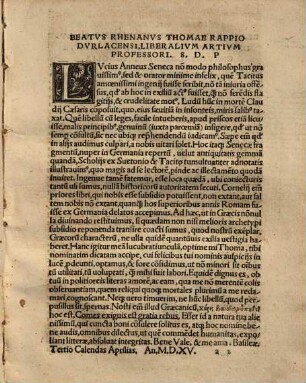 Joannes Frobenius lectori, habes iterum Morias Encomium : Antecedunt: L. Annaei Seneca de morte Claudii Caesaris. Synesius de laudibus Calvitii