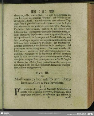 Cap. III. De Morborum ex hoc infesto aëre subnascentium Cura & Praeservatione