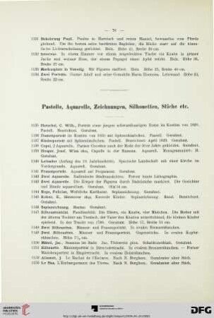 Pastelle, Aquarelle, Zeichnungen, Silhouetten, Stiche etc. (Nr. 1135-1171)