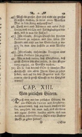 Cap. XIII. Von zeitlichen Gütern.