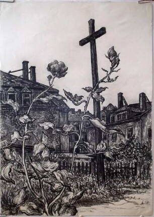Großes Holzkreuz/Rosen, Friedhof Löbtau