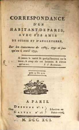 Correspondance d'un habitant de Paris avec ses amis