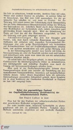 22: Ueber den gegenwärtigen Zustand der Empfindlichkeitsmessung (Sensitometrie) der orthochromatischen Platten