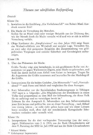 Themen zur schriftlichen Reifeprüfung