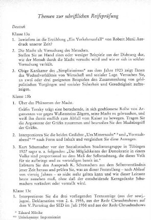Themen zur schriftlichen Reifeprüfung