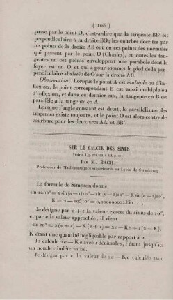Sur le calcul des sinus.