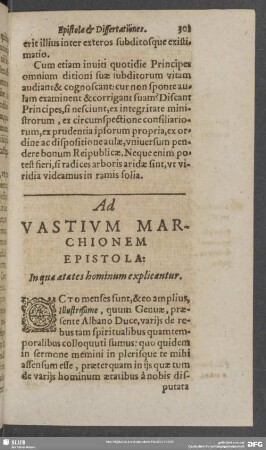 Ad Vastium Marchionem Epistola: In qua aetates hominum explicantur