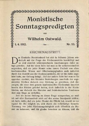 Monistische Sonntagspredigten, I,53 - 76