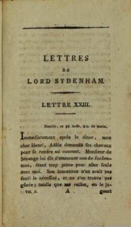 Adèle De Sénange Ou Lettres De Lord Sydenham : En Deux Volumes, 2