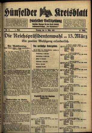 Erste Ausgabe vom Dienstag, den 15. März 1932.