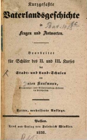 Kurzgefaßte Vaterlandsgeschichte in Fragen und Antworten ...