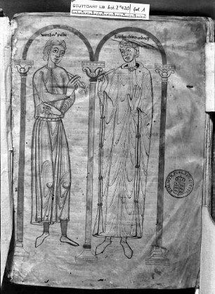 Necrologium Zwiefaltense — Die beiden Künstler des Buches - der Schreiber Reinhardus Mundrich und der Illuminator Wernher, Folio 1recto
