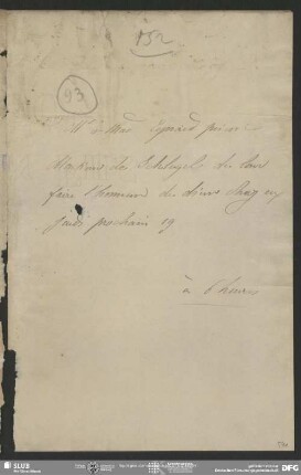 Billet von Jean Gabriel Eynard an August Wilhelm von Schlegel, o.O., ohne Datumsangabe
