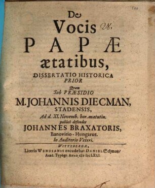 De vocis Papae aetatibus dissertatio historica prior