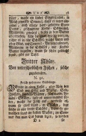 Dritter Absatz. Von unterschiedlichen Fischen, solche zuzubereiten.