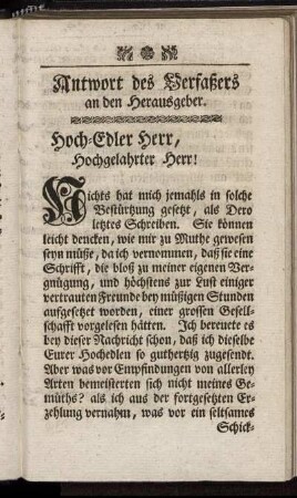 Antwort des Verfaßers an den Herausgeber.