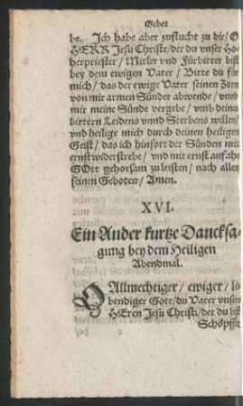 XVI. Ein Ander kurtze Dancksagung bey dem Heiligen Abendmal.
