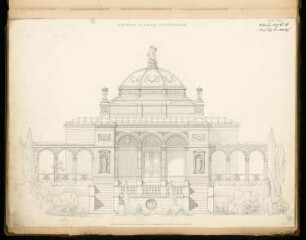 Gartenhaus Monatskonkurrenz Oktober 1877: Aufriss Gartenansicht; Maßstabsleiste