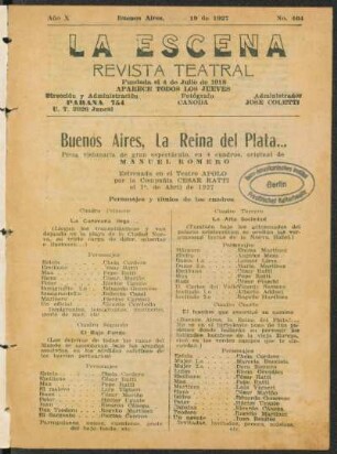 Buenos Aires, la reina del Plata... : pieza visionaria de gran espectáculo, en cuatro cuadros